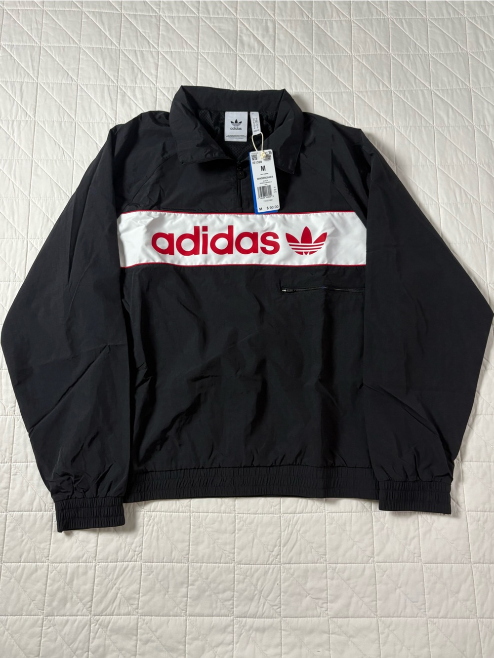 adidas Originals Retro Quarter Zip Windbreaker Jacket - Black Men’s Medium NWT